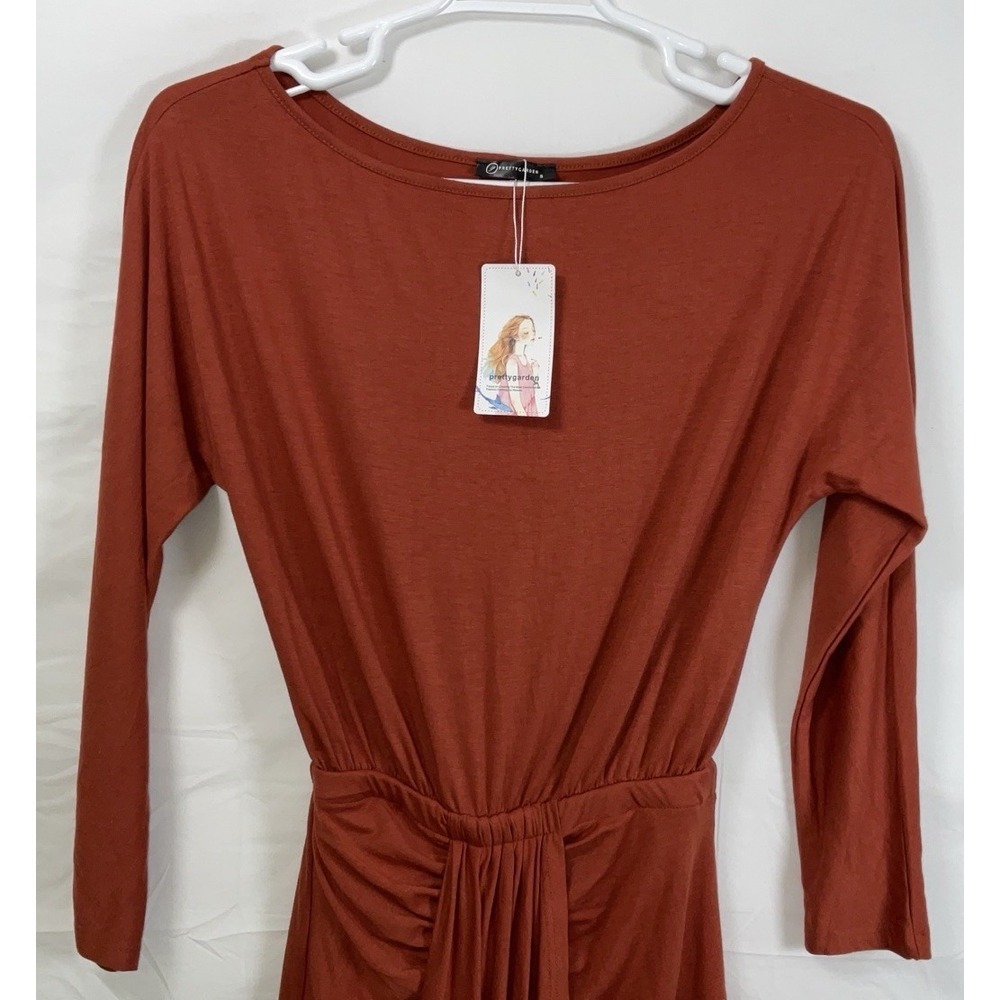 NWT Women's Pretty Garden Ruched Midi‎ Dress Long Sleeve Dress Copper - Small - Picture 3 of 6